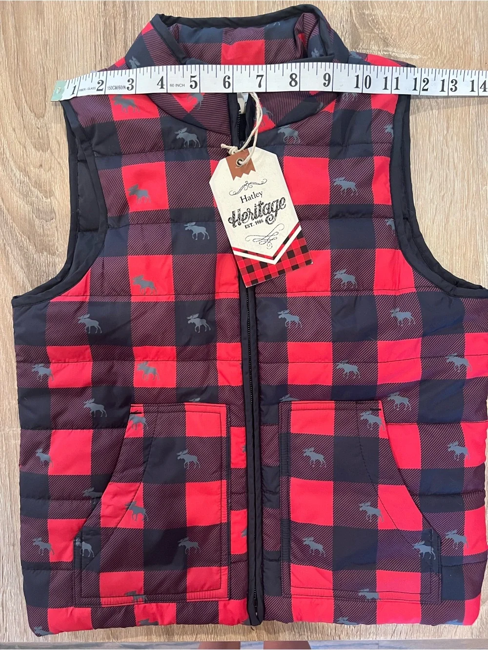 Hatley Heritage Boys Size 6 Buffalo Plaid Quilted Puffer Vest Moose NWT